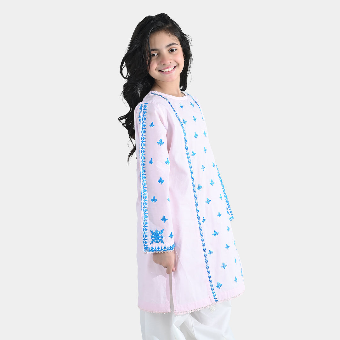 Girls Cotton Embroidered Kurti Roshan Jahan - Baby Pink