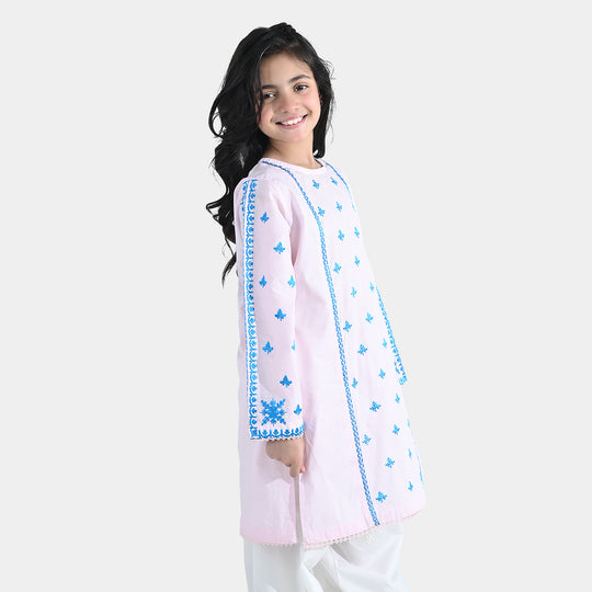 Girls Cotton Embroidered Kurti Roshan Jahan - Baby Pink