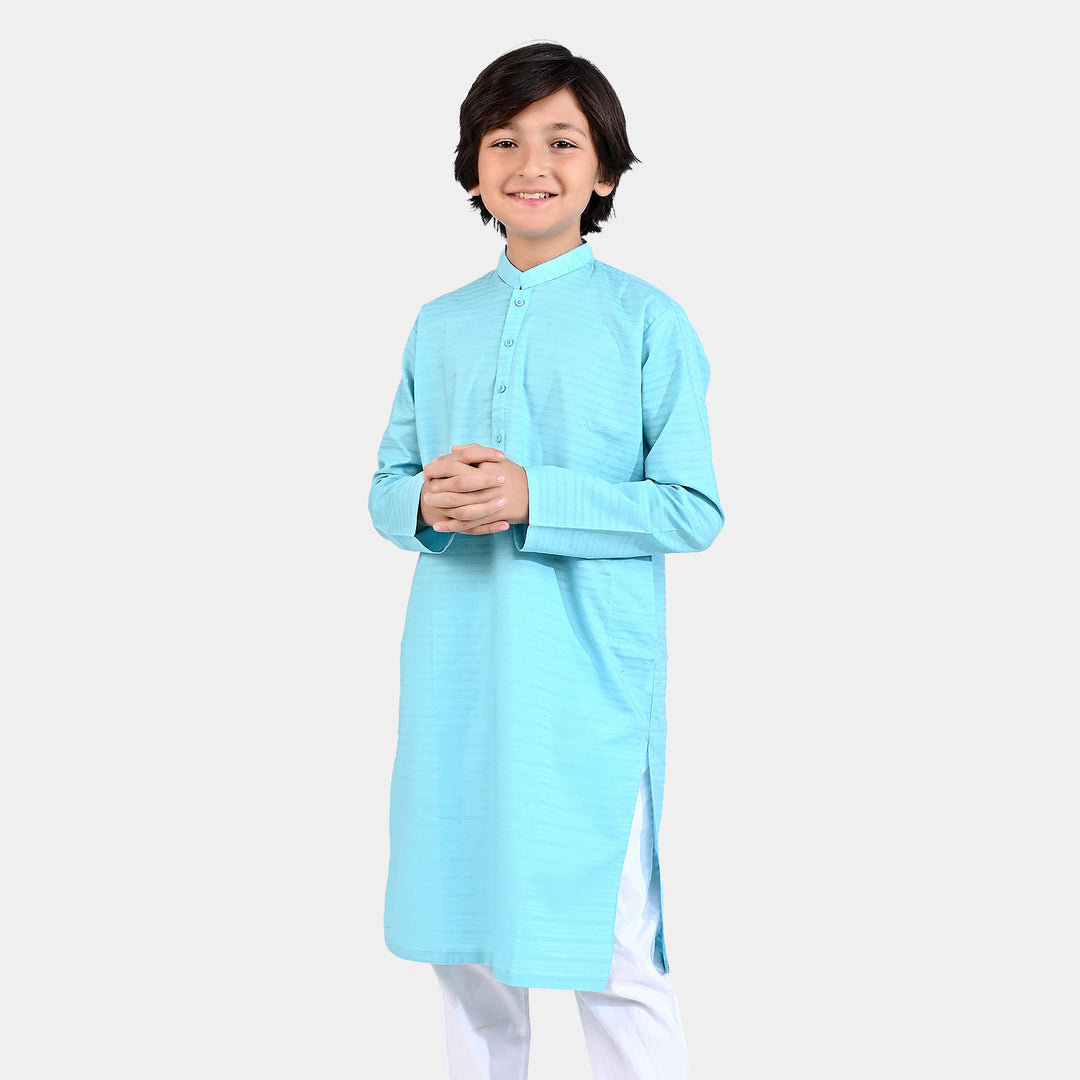 Boys-Jacquard Basic Kurta (Tropical-Breeze)-L/BLUE