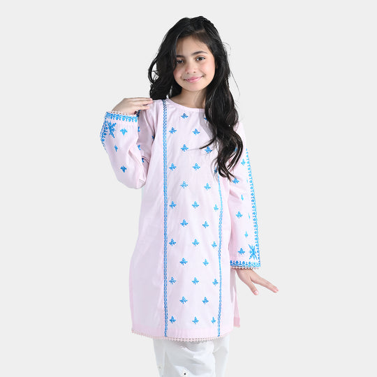 Girls Cotton Embroidered Kurti Roshan Jahan - Baby Pink