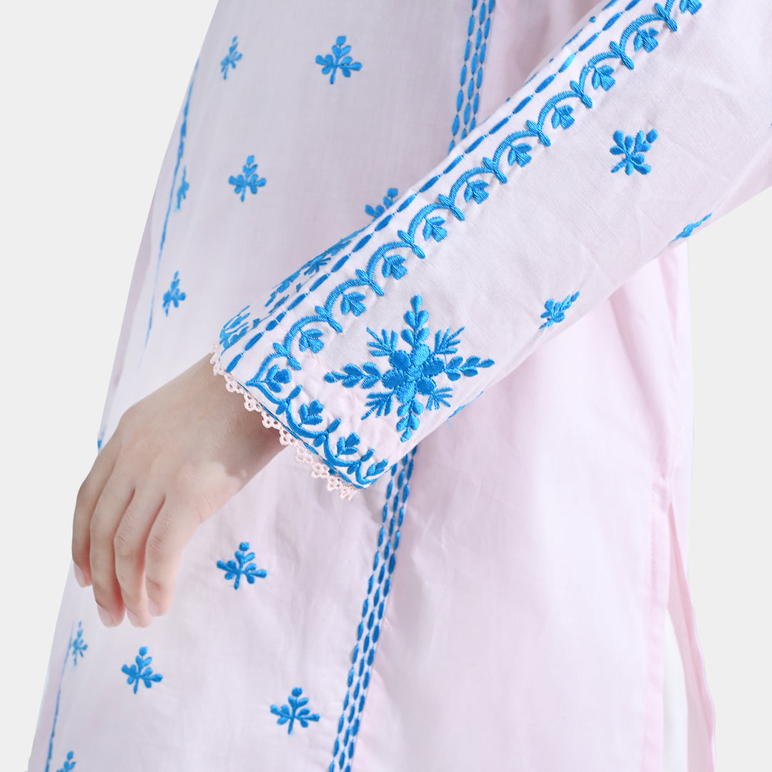 Girls Cotton Embroidered Kurti Roshan Jahan - Baby Pink