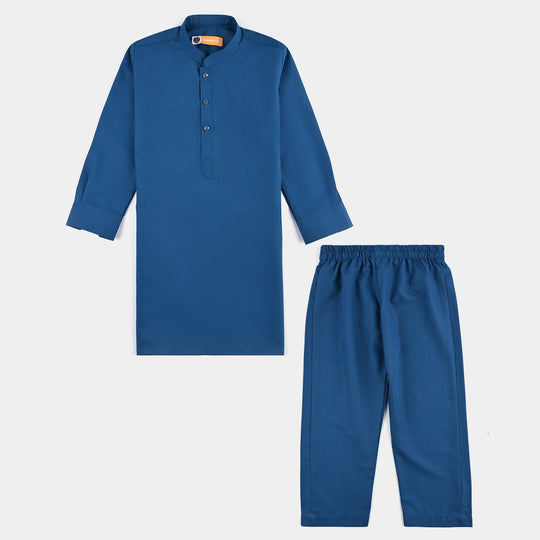 Boys Poly Viscose Kurta Pajama Suit (Monotone)-T.Blue