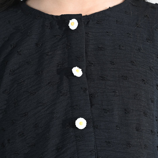 Girls Cotton Casual Frock Brochia - Black