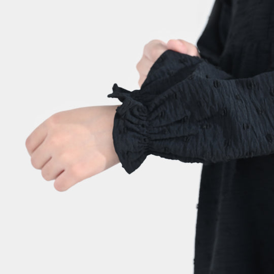 Girls Cotton Casual Frock Brochia - Black