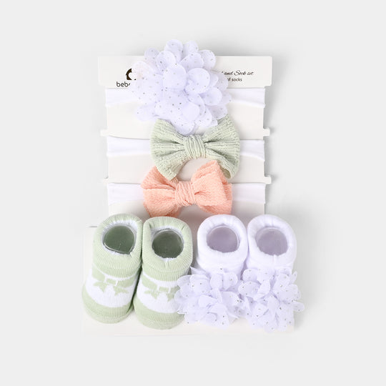 BABY BOOTIES AND HEADBANDS 5PCS SET