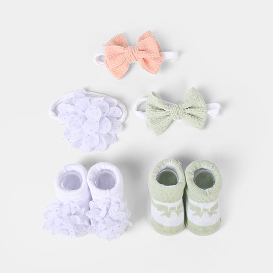 BABY BOOTIES AND HEADBANDS 5PCS SET