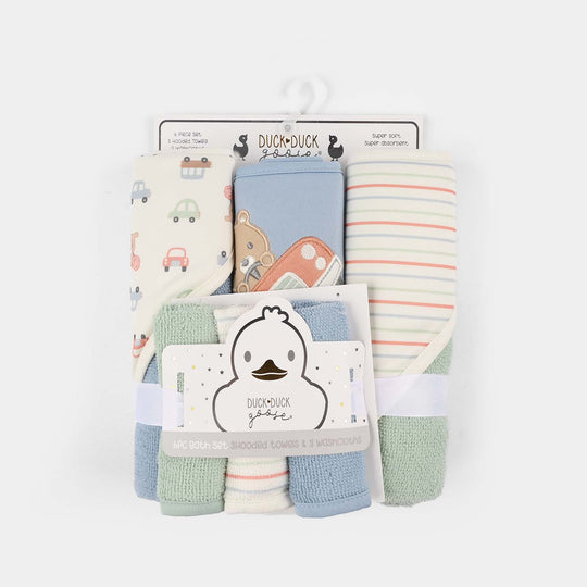 Hooded Towel & Wash Cloth Set | 6Pcs Set