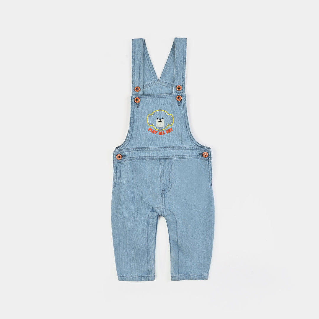 Infant Boys Denim (Light Denim) Dungaree Suit-Abstract Bear-Mid Blue