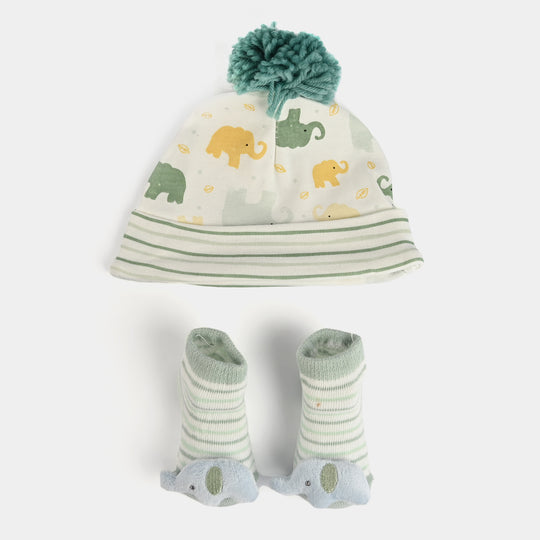 Infant Printed Cap & Socks Set 6M+