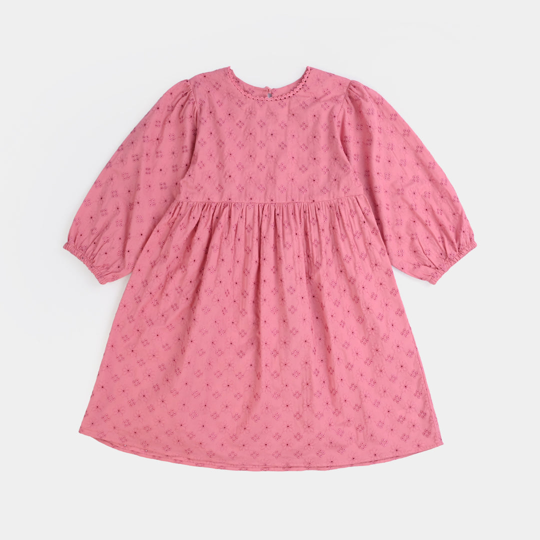 Girls Chicken Kari Casual Frock (Apricot) - Pink