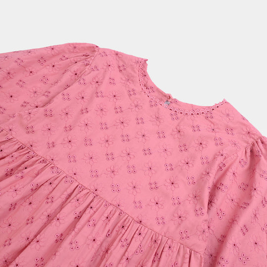 Girls Chicken Kari Casual Frock (Apricot) - Pink