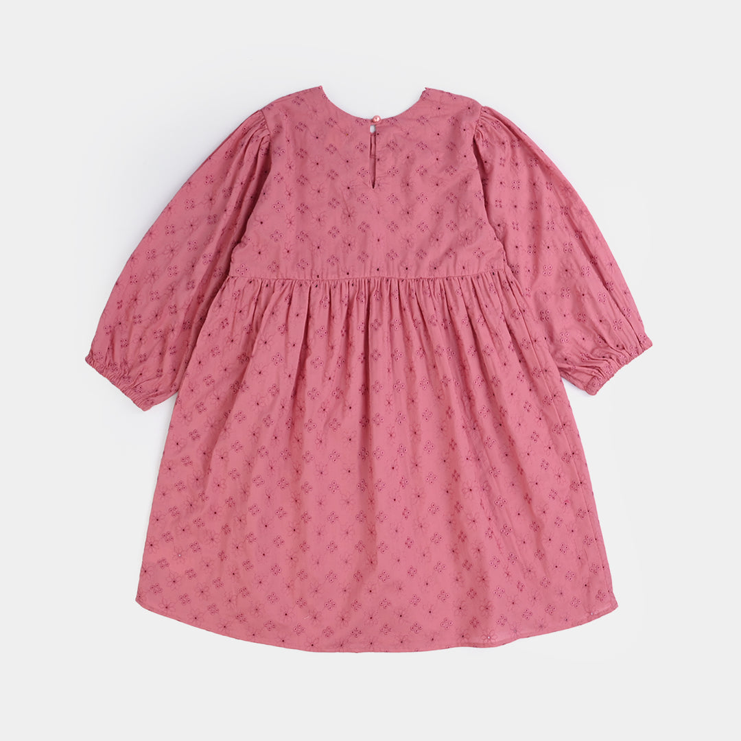 Girls Chicken Kari Casual Frock (Apricot) - Pink