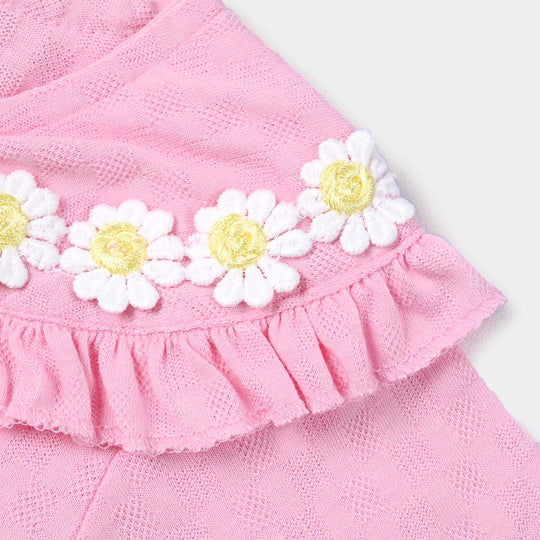 Infant Girls Jacquard Knitted Romper Flower Lace-Pink