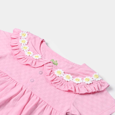 Infant Girls Jacquard Knitted Romper Flower Lace-Pink