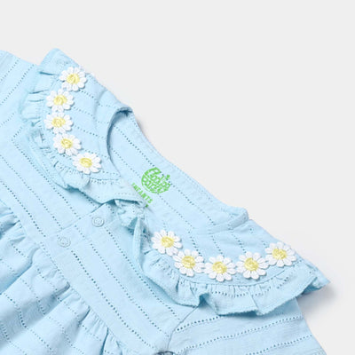 Infant Girls Jacquard Knitted Romper Rubber Badge-SKY BLUE