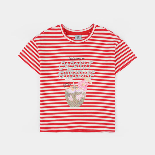 Girls Lycra Jersey T-Shirt - Red/White