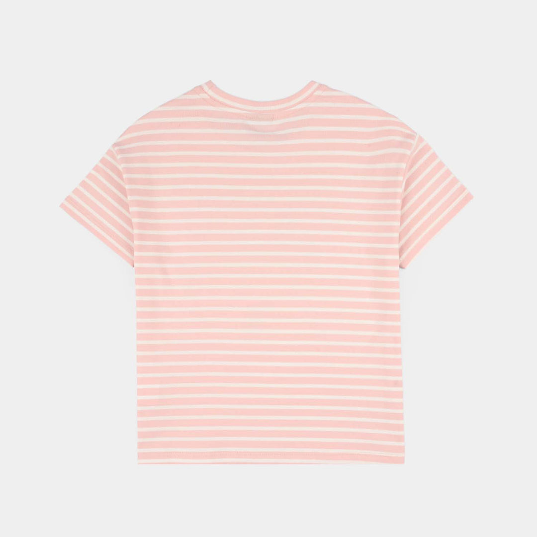 Girls Yarn Dyed Lycra Jersey T-Shirt (Character) - Pink/Peach