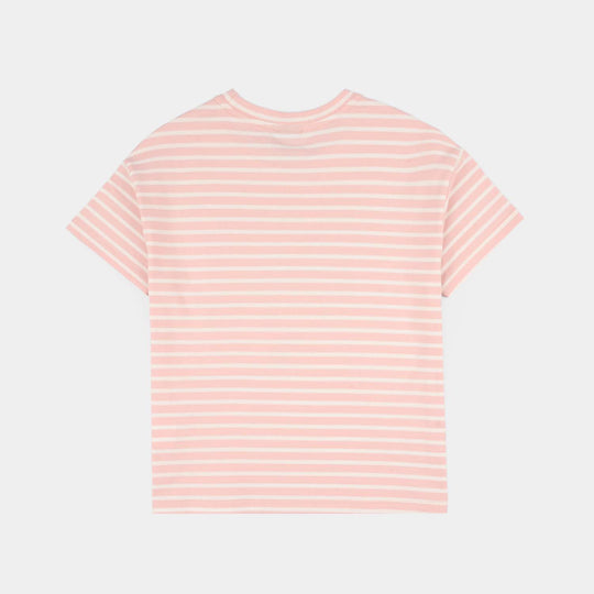 Girls Yarn Dyed Lycra Jersey T-Shirt (Character) - Pink/Peach