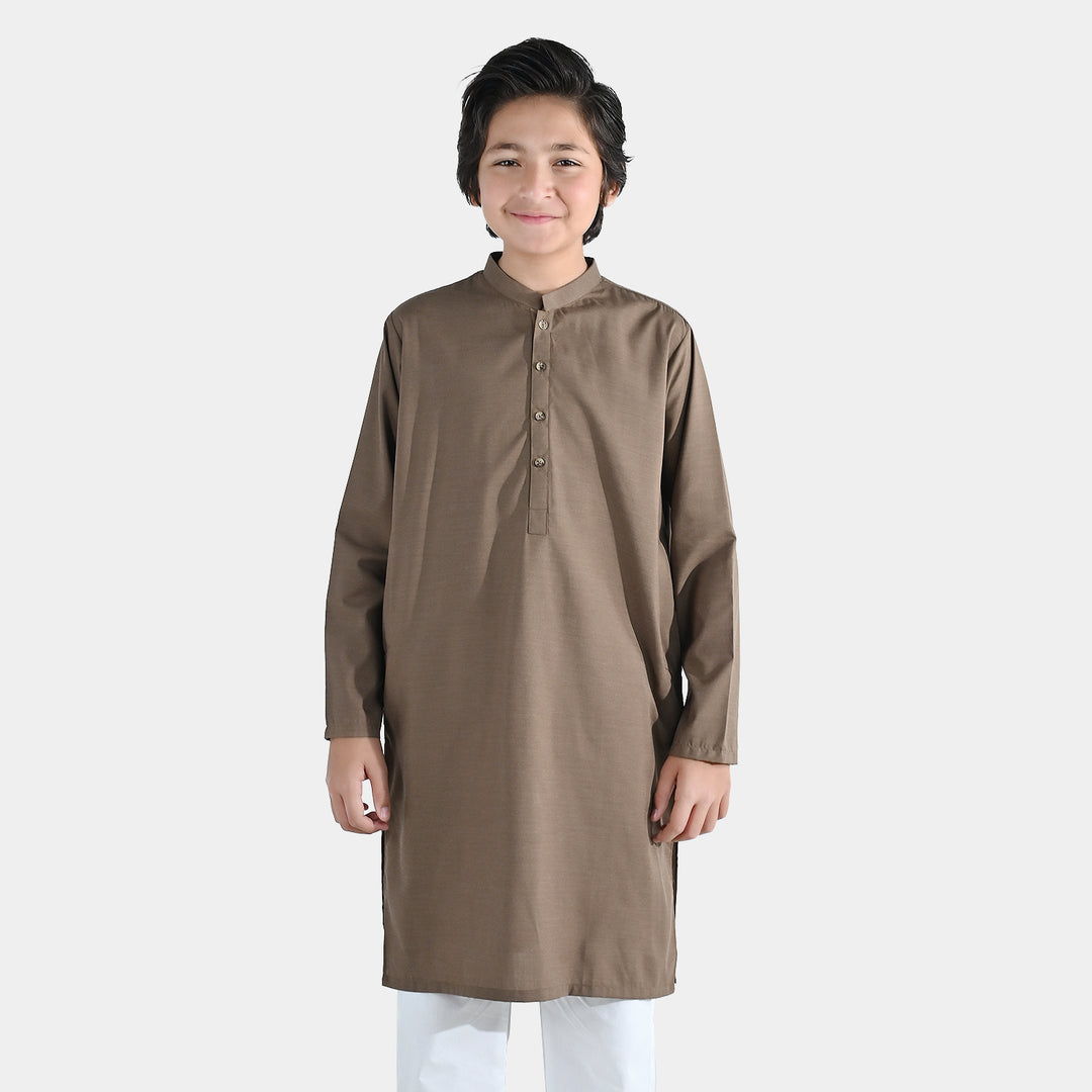 Boys Poly Viscose Kurta (Pin Stripe) - Brown