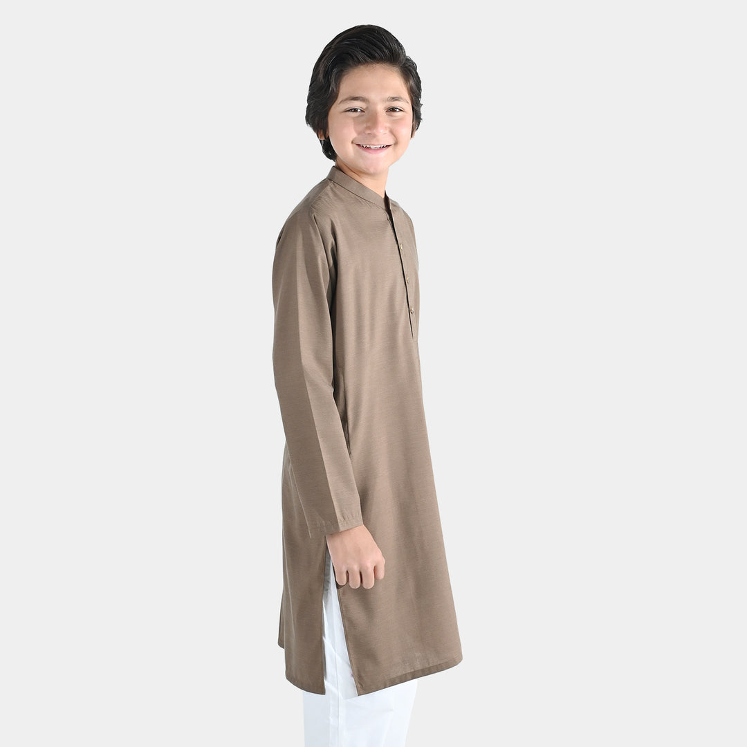 Boys Poly Viscose Kurta (Pin Stripe) - Brown