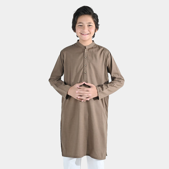 Boys Poly Viscose Kurta (Pin Stripe) - Brown