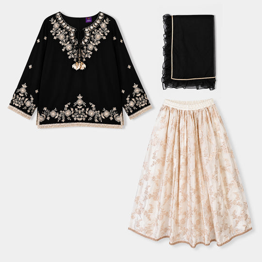 Girls Velvet 3Pcs Luxe Grace-BLACK