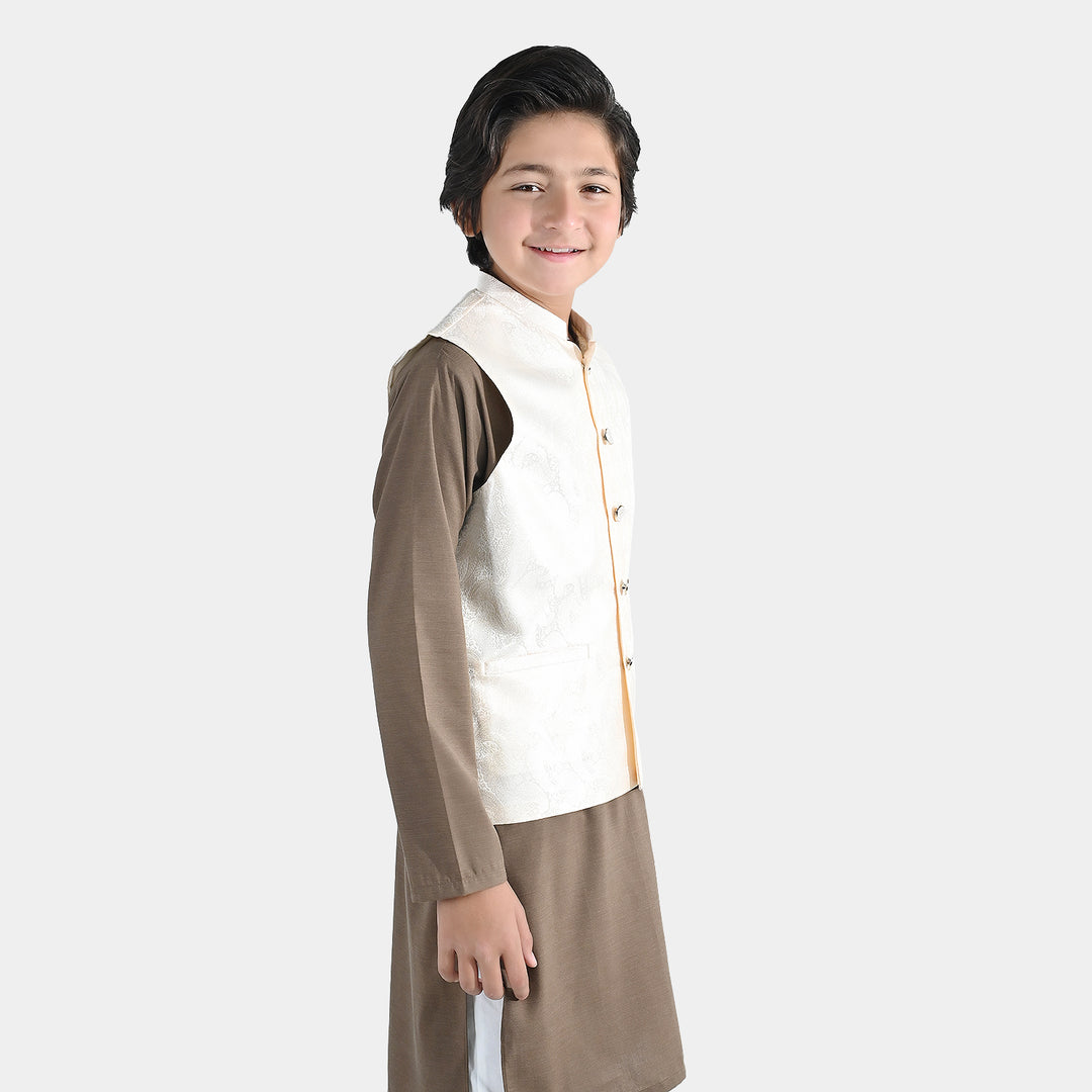 Boys Poly Viscose Waistcoat - Off White