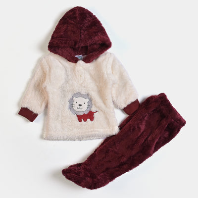 Infant Unisex Baby 2PC Suit Lion - Maroon/Cream