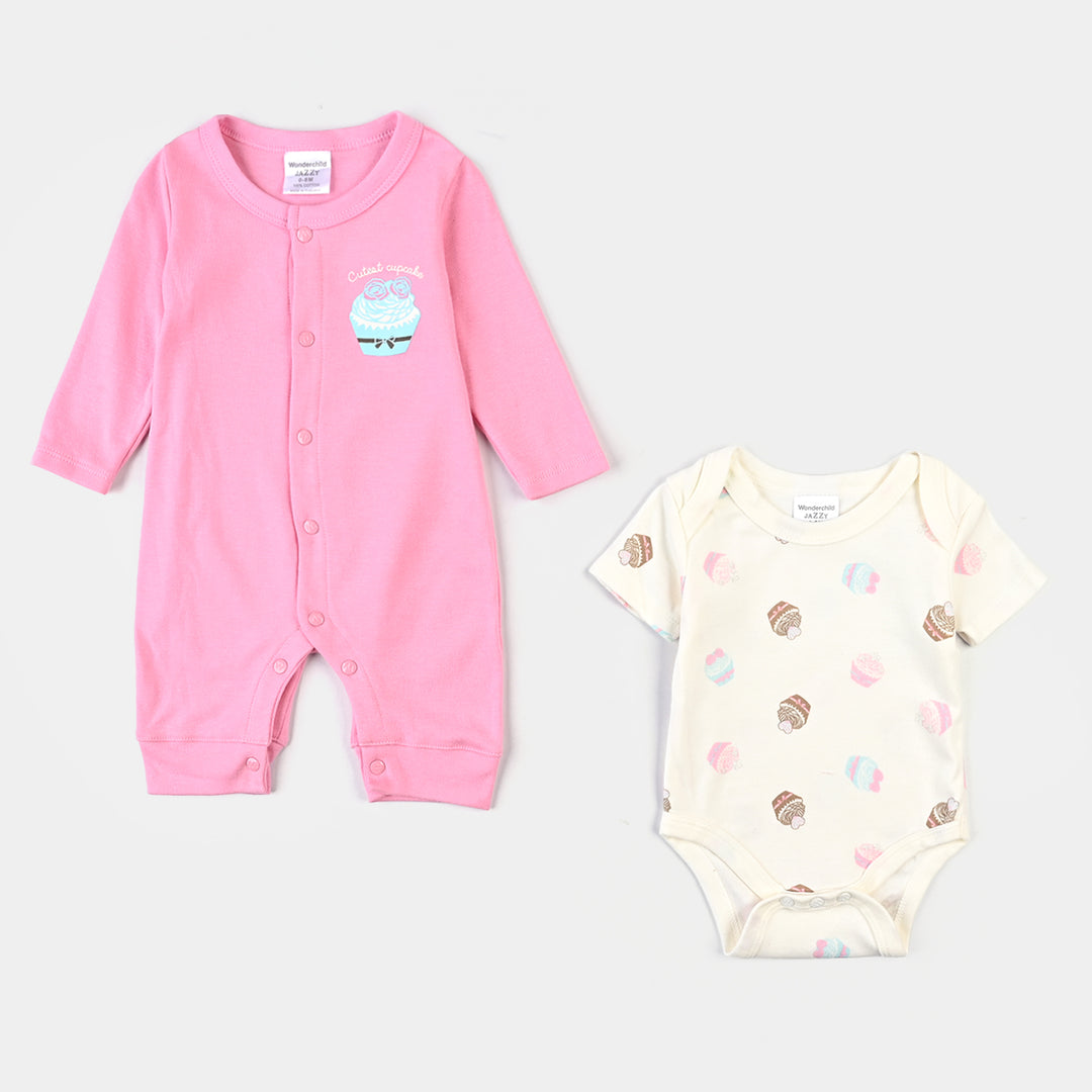 Infant Girls Cotton Interlock 5PCs Set-Pink/Cream