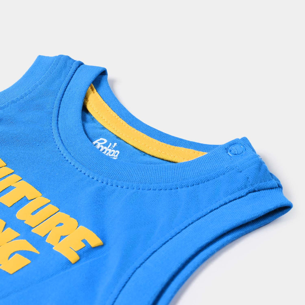 Infant Boys Slub Jersey Sando Lion -B. Blue