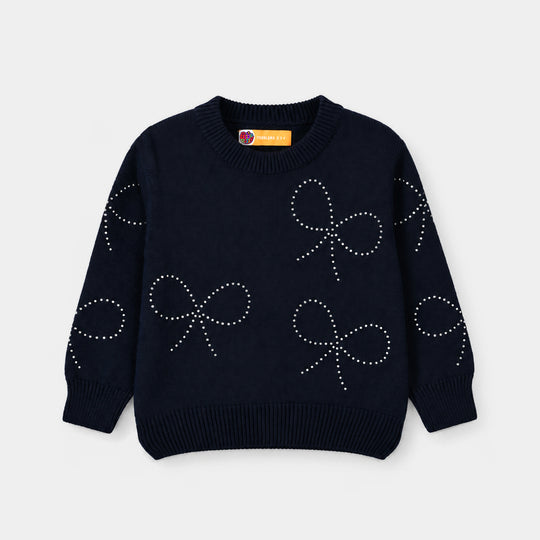 Girls Acrylic Sweater Bow Studs-NAVY