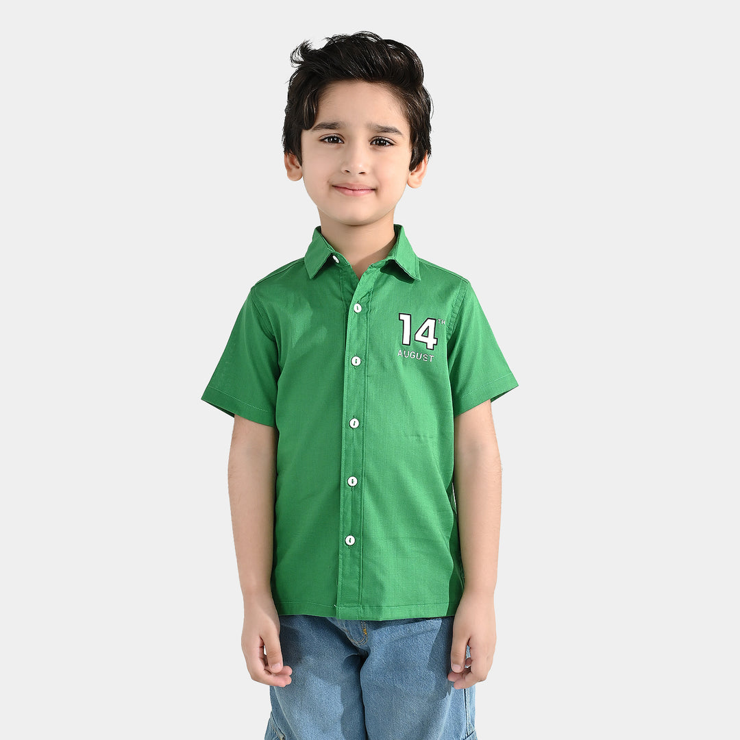 Boys Cotton Slub Shirt H/S (Azadi)-Green