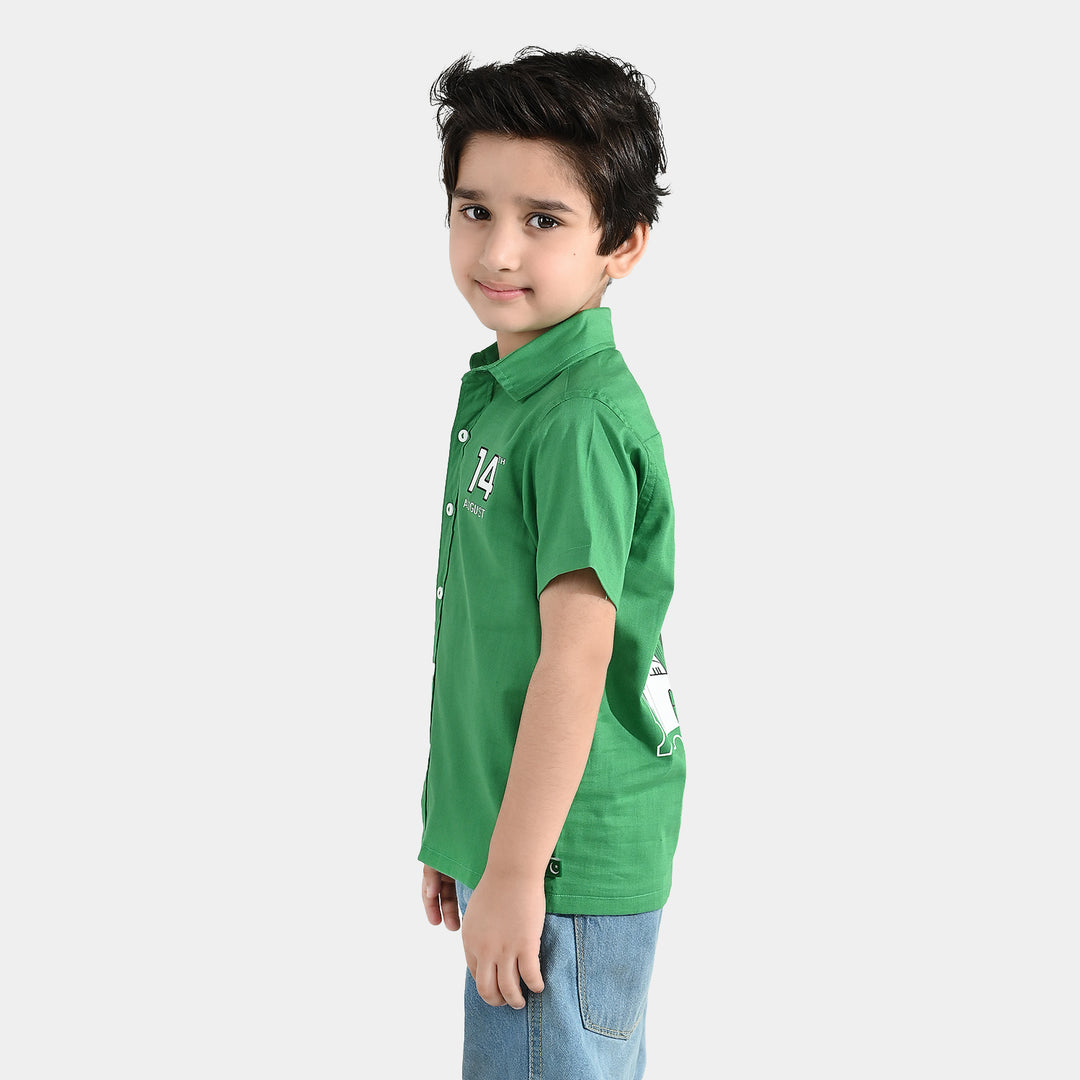 Boys Cotton Slub Shirt H/S (Azadi)-Green
