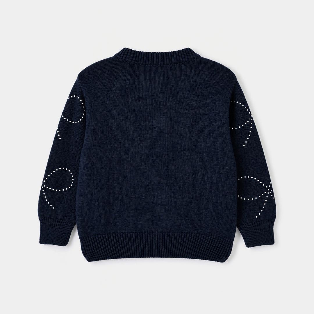 Girls Acrylic Sweater Bow Studs-NAVY