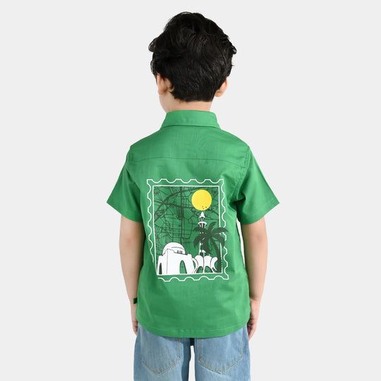 Boys Cotton Slub Shirt H/S (Azadi)-Green