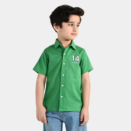 Boys Cotton Slub Shirt H/S (Azadi)-Green