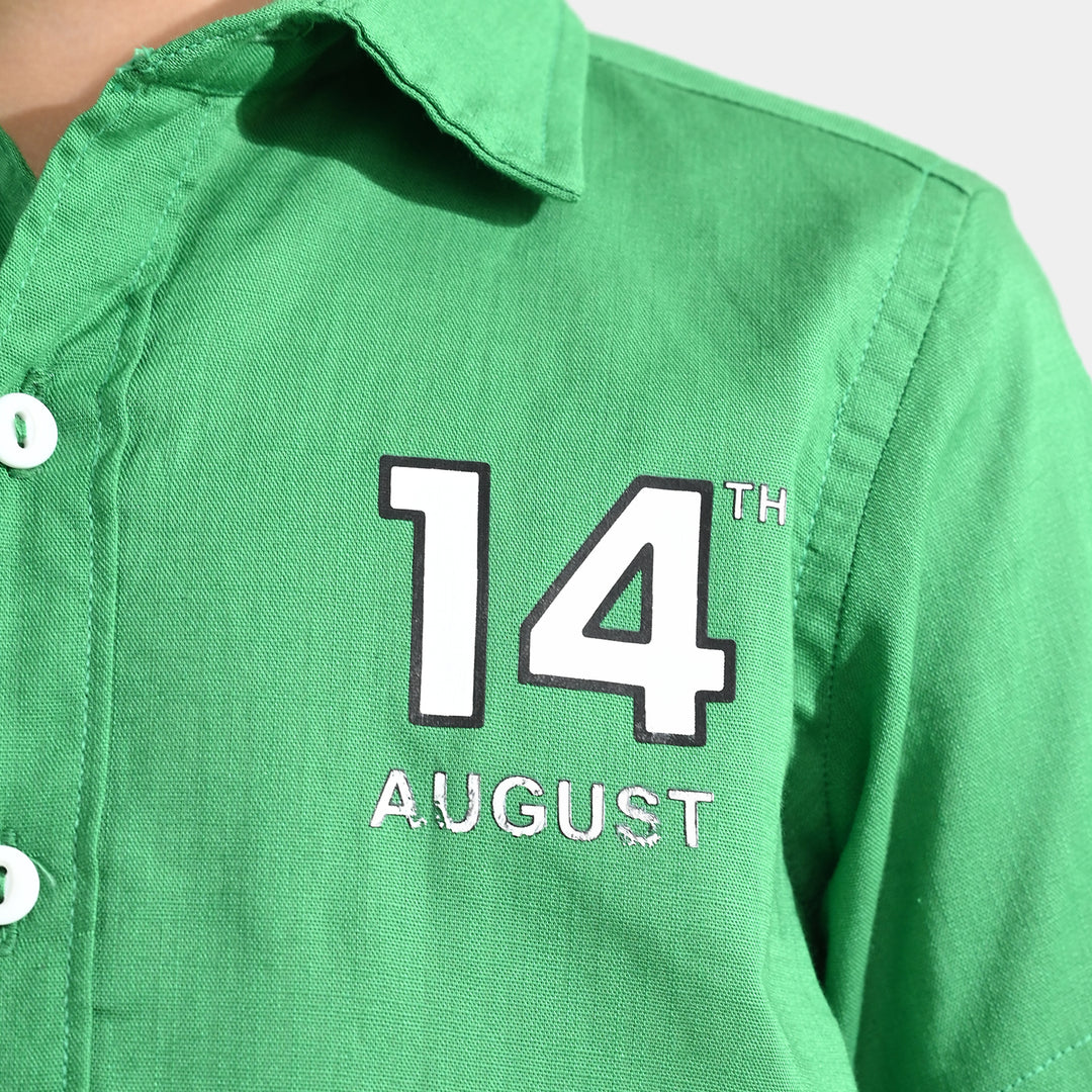 Boys Cotton Slub Shirt H/S (Azadi)-Green