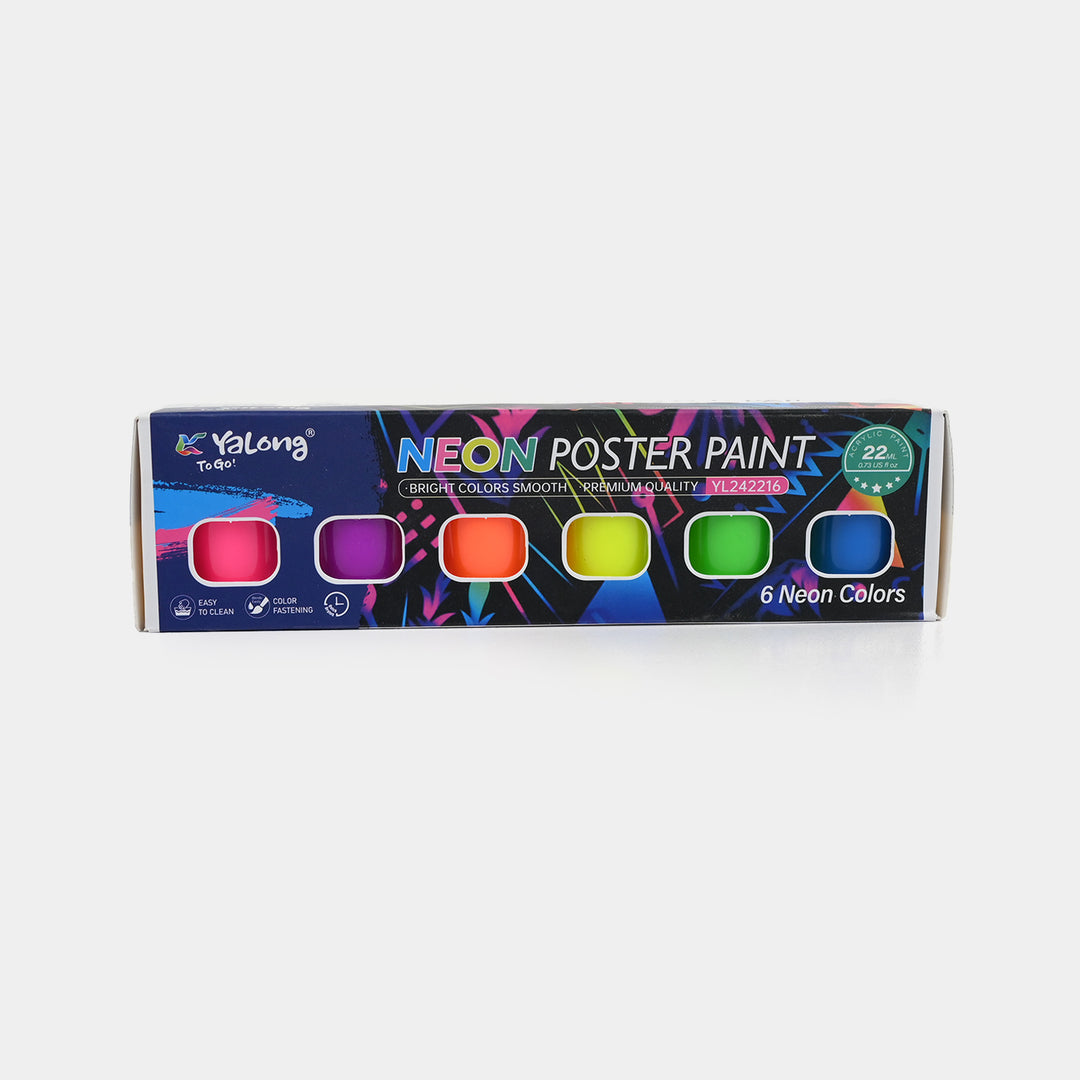 6-Color Neon Poster Paint Art Set with Brush