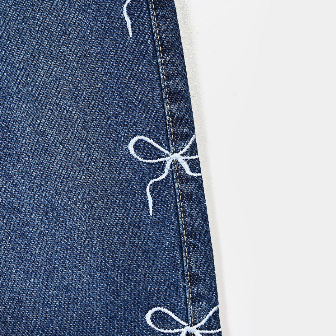 Girls Denim rigid Pant Big Bows-LT.Blue