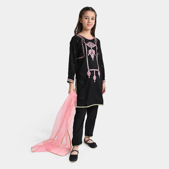 Girls Raw Silk 3PCs Suit Glorious-BLACK