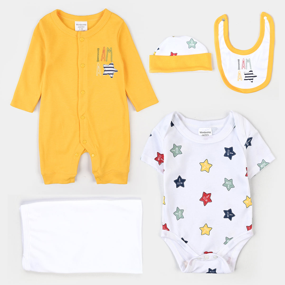 Infant Unisex Cotton Interlock 5PCs Set-Yellow/White