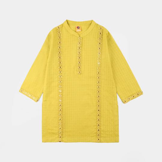 Girls Jacquard Embroidered Kurti (Roshan) – Yellow