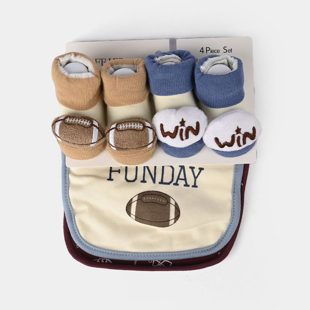 Baby Bibs & Booties Set | 4 Pcs