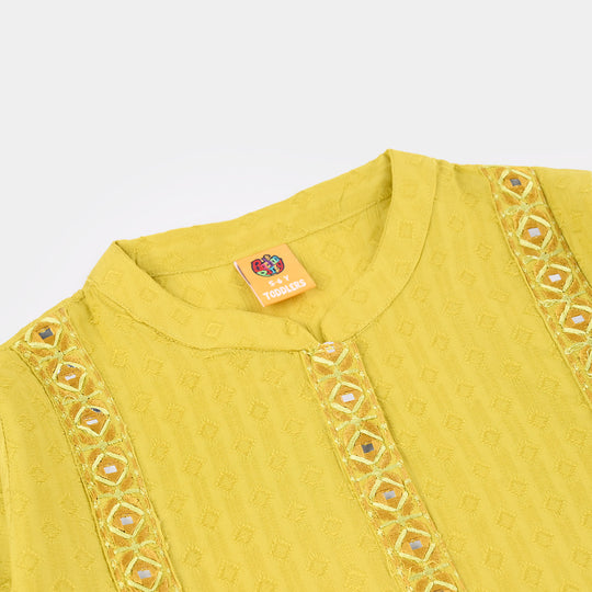 Girls Jacquard Embroidered Kurti (Roshan) – Yellow