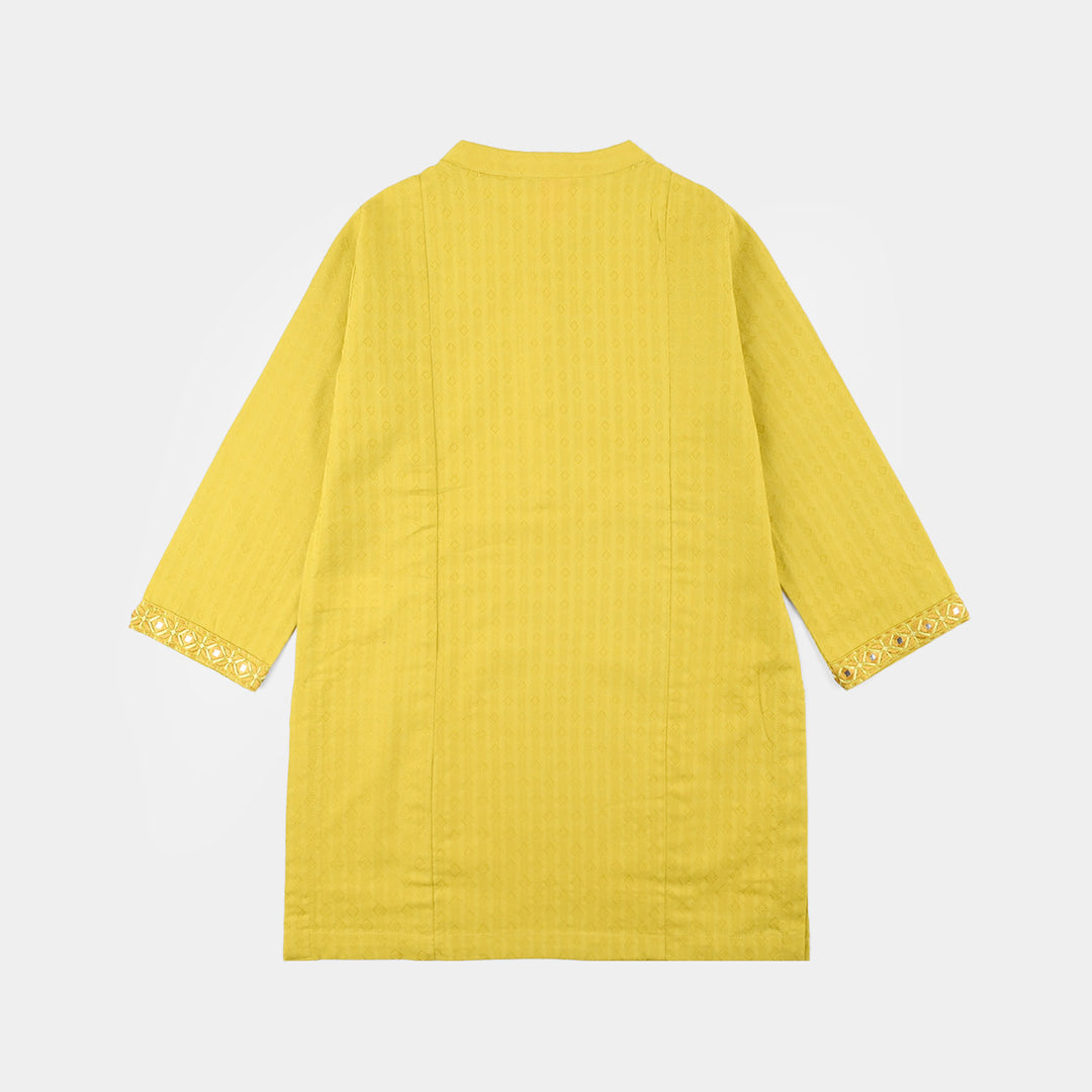 Girls Jacquard Embroidered Kurti (Roshan) – Yellow