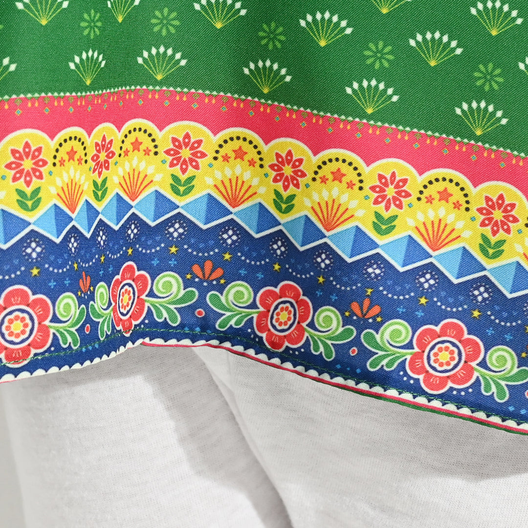 Girls Poly Lawn IND Top Printed Pocket-Green