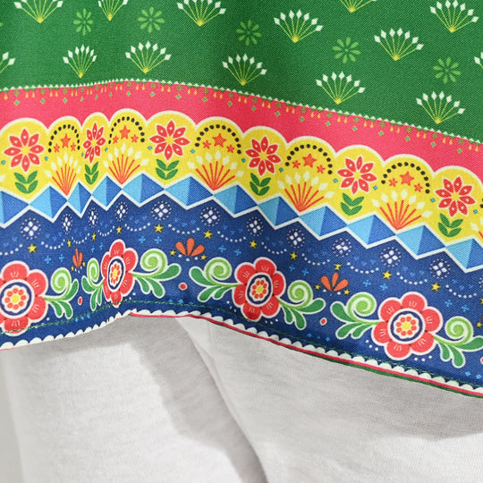 Girls Poly Lawn IND Top Printed Pocket-Green