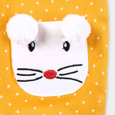 Infant Girls Cotton Interlock Knitted Romper Mouse Face-Citrus