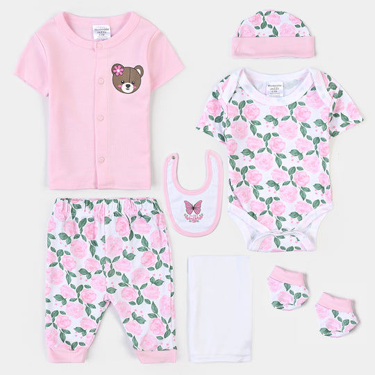 Infant Girls Cotton Interlock 8PCs Set-Pink/White