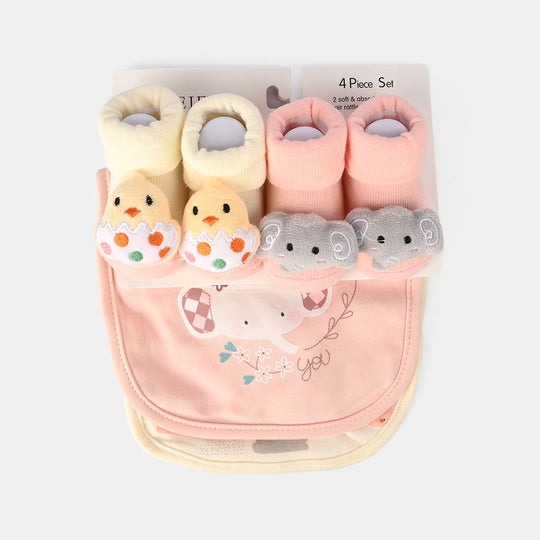 Baby Bibs & Booties Set | 4 Pcs